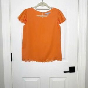ANTONIO MELANI Orange Laser Cut Floral Short Sleeve‎ Blouse Size XS